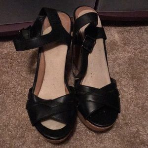 Black leather wedge heel